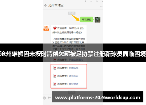 沧州雄狮因未按时清偿欠薪被足协禁注册新球员面临困境